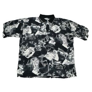 VTG‎ 90s Equilibrio Italy Designer Abstract Graffiti Art Polo Shirt Retro Sz XL